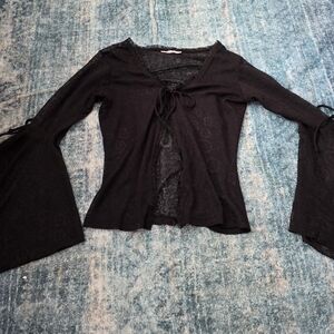 Black Bell Sleeve Tie-Front Top
